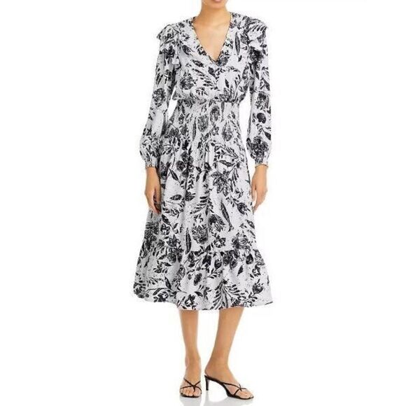 Aqua IDK7298 Women's Sz XS Blue Multi Smocked Floral Print Midi Dress $118 - Picture 1 of 16